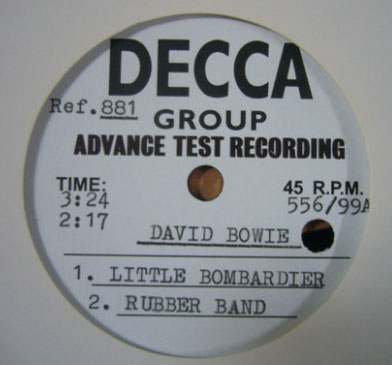 FAKE David Bowie 10 inch acetate Little Bombardier and Rubber Band